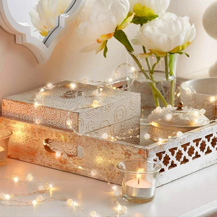 10m 100 LED Xmas Wedding Party Battery Operated Decorative Artificial Pearl String Light - 3