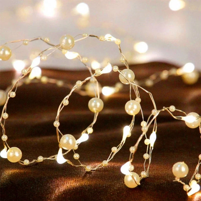 10m 100 LED Xmas Wedding Party Battery Operated Decorative Artificial Pearl String Light - 4