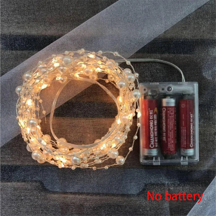 10m 100 LED Xmas Wedding Party Battery Operated Decorative Artificial Pearl String Light - 5