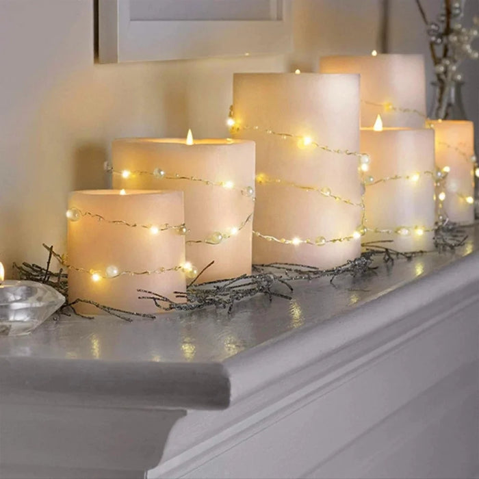 10m 100 LED Xmas Wedding Party Battery Operated Decorative Artificial Pearl String Light - 7