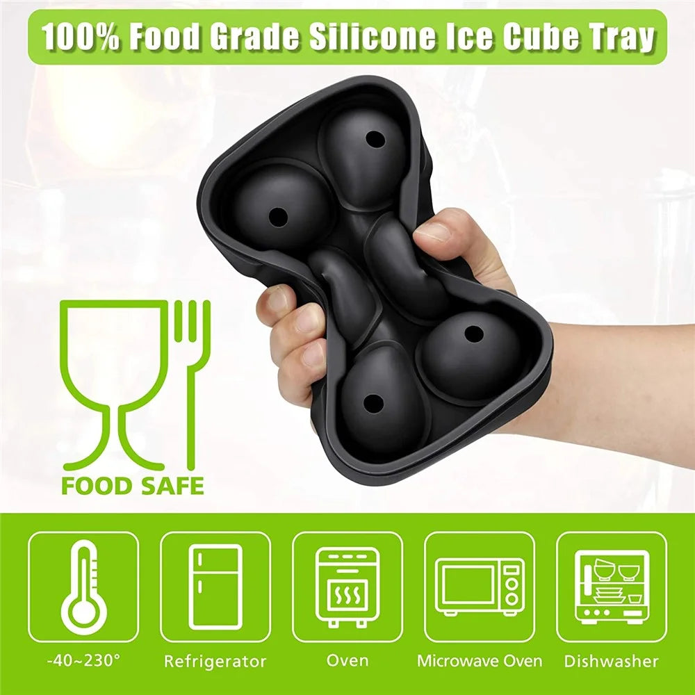 3Pcs/Set BPA Free Reusable Silicone Large Round Sphere + Square + Honeycomb Ice Trays with Lid and Funnel (without FDA Certificate) - 4