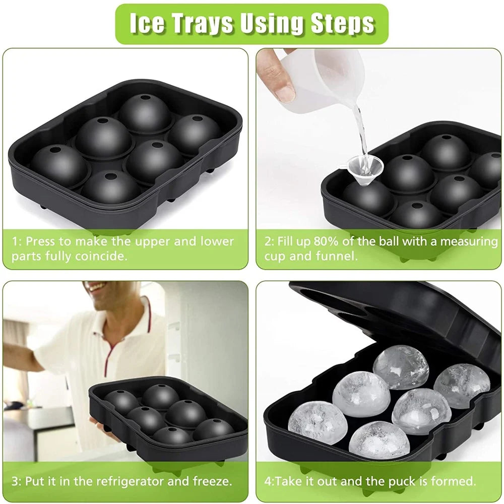 3Pcs/Set BPA Free Reusable Silicone Large Round Sphere + Square + Honeycomb Ice Trays with Lid and Funnel (without FDA Certificate) - 7