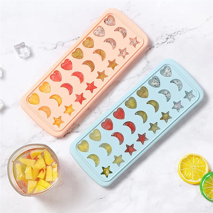 24-Grid Heart Moon Star Shaped BPA Free Silicone Ice Cube Tray Candy Mold with Removable Lid (without FDA Certificate) - Blue - 3