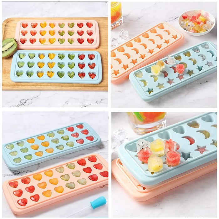 24-Grid Heart Moon Star Shaped BPA Free Silicone Ice Cube Tray Candy Mold with Removable Lid (without FDA Certificate) - Blue - 5
