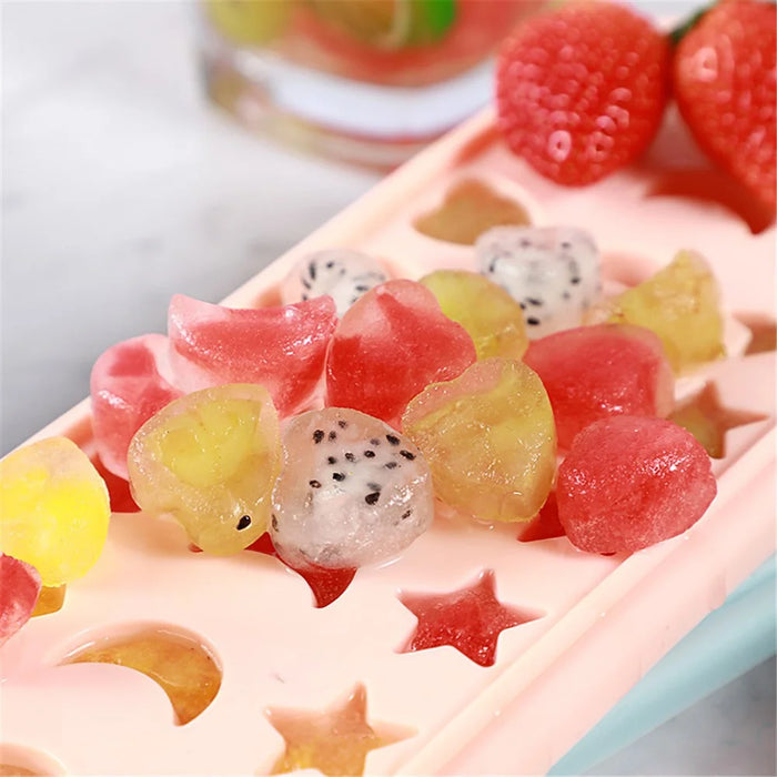 24-Grid Heart Moon Star Shaped BPA Free Silicone Ice Cube Tray Candy Mold with Removable Lid (without FDA Certificate) - Blue - 7