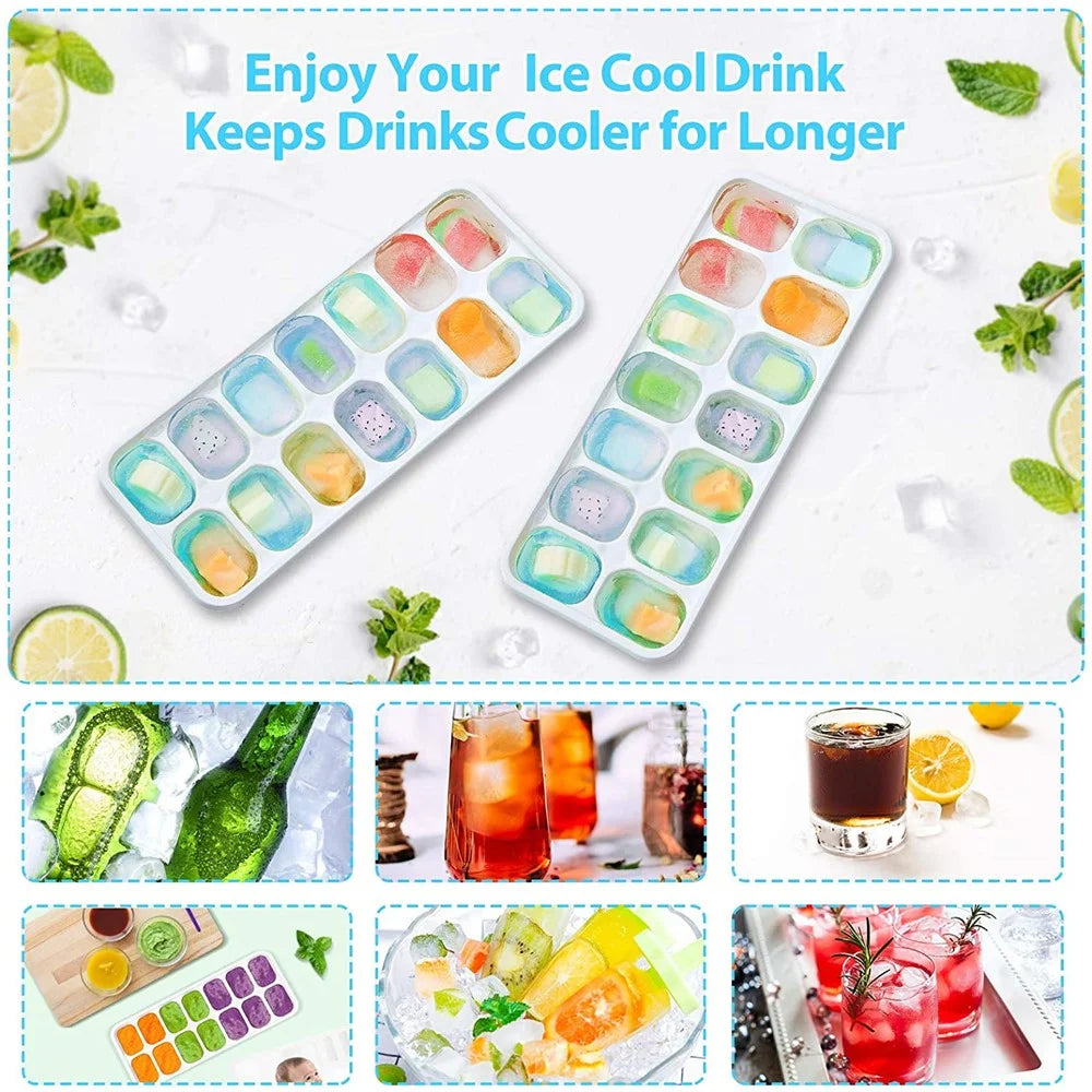 4Pcs 14-Grid Ice Cube Tray Easy-Release Bottom Silicone + Plastic Mold with Spill-Resistant Removable Lid for Cocktail Beer (LFGB Certified and BPA Free) - Blue - 5
