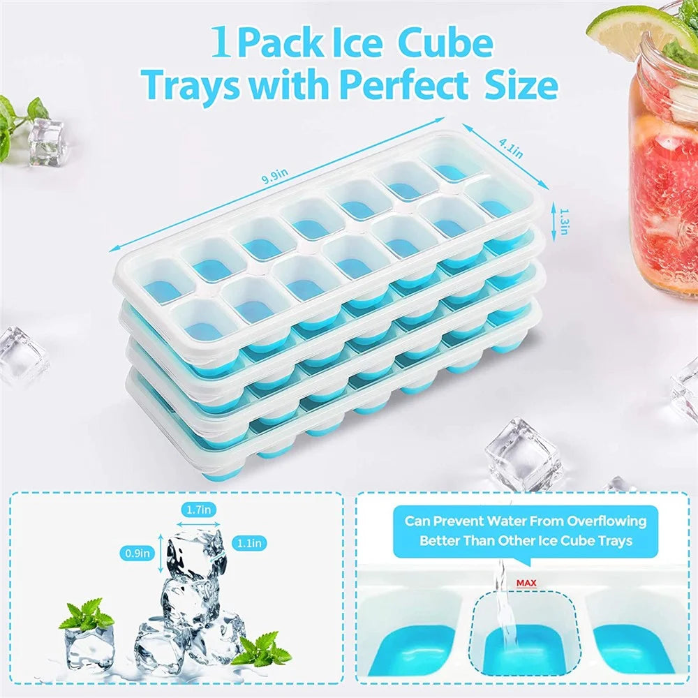 14-Grid Ice Cube Tray PC+Silicone Mold with Spill-Resistant Removable Lid (LFGB Certified and BPA Free) - Blue - 4