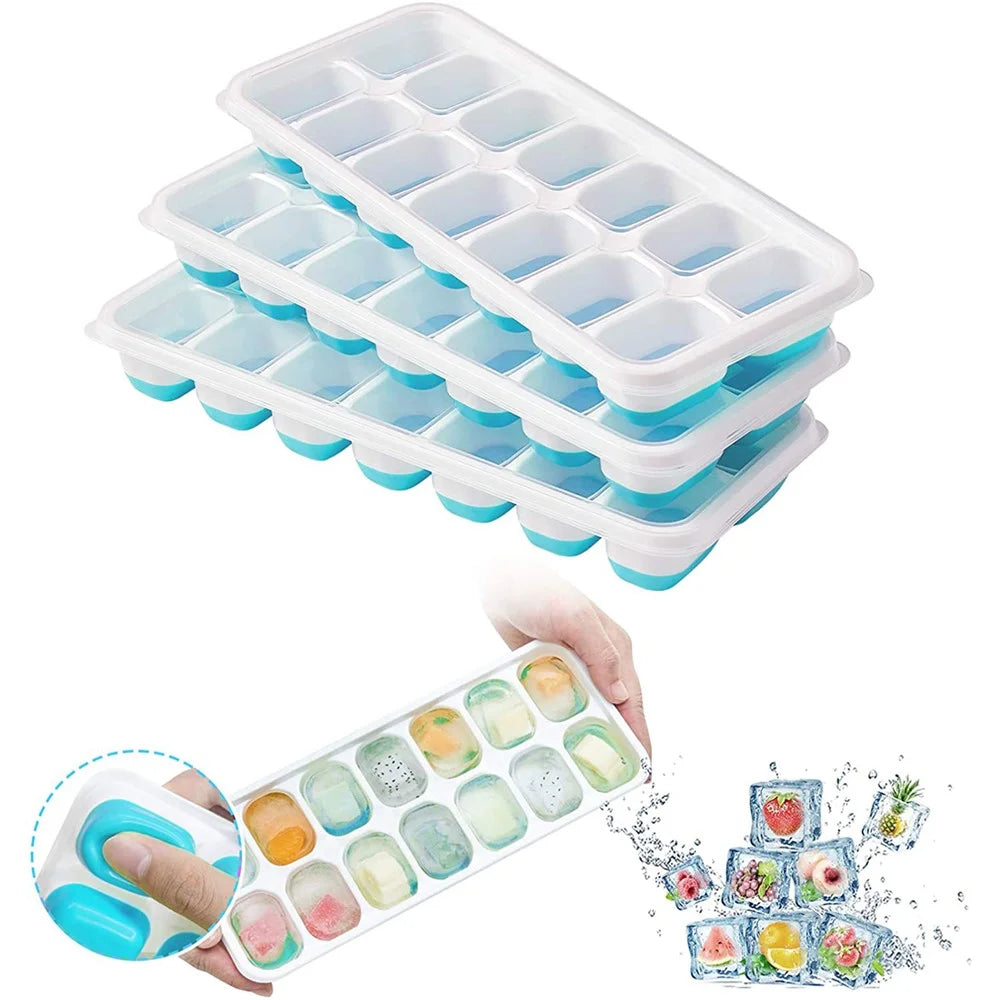 14-Grid Ice Cube Tray PC+Silicone Mold with Spill-Resistant Removable Lid (LFGB Certified and BPA Free) - Blue - 7