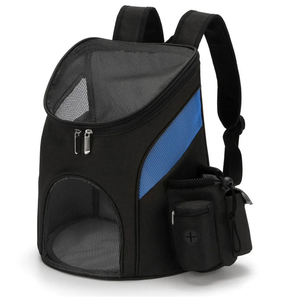 Foldable Cat Puppy Carrier Multifunctional Pet Bag Backpack Outdoor Travel Pet Supply, Size L - Blue/Black - 1