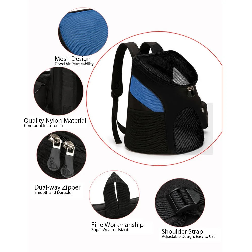 Foldable Cat Puppy Carrier Multifunctional Pet Bag Backpack Outdoor Travel Pet Supply, Size L - Blue/Black - 2