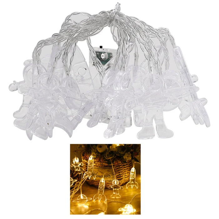 2m 10 LED Battery Operated Spaceman Rocket Planet String Light for Indoor Outdoor Decoration - Warm White - 1