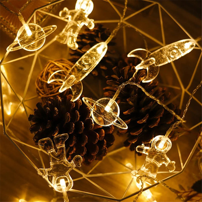 2m 10 LED Battery Operated Spaceman Rocket Planet String Light for Indoor Outdoor Decoration - Warm White - 3