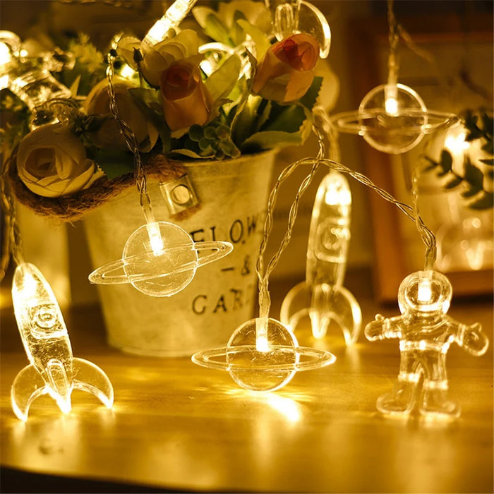 2m 10 LED Battery Operated Spaceman Rocket Planet String Light for Indoor Outdoor Decoration - Warm White - 4