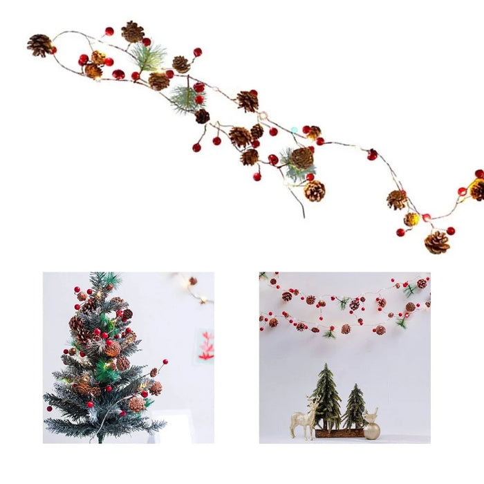 2m 20 LED Artificial Pine Cone Red Fruit Christmas Tree Light String Copper Wire Fairy Lamp - 1