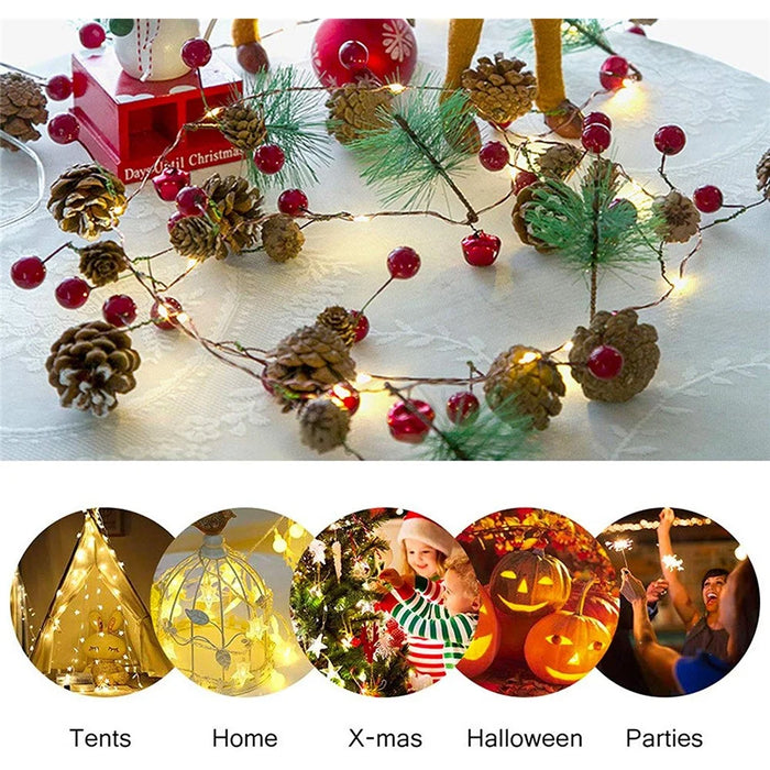2m 20 LED Artificial Pine Cone Red Fruit Christmas Tree Light String Copper Wire Fairy Lamp - 5