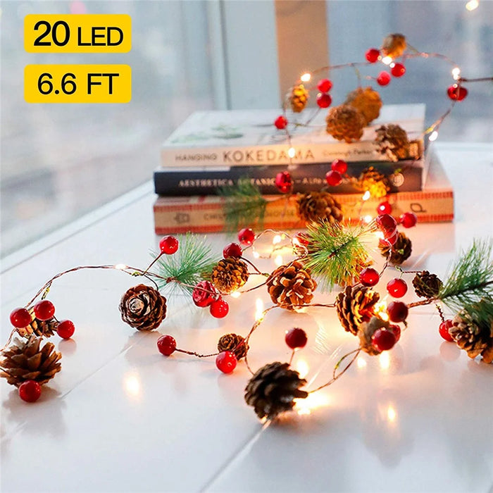 2m 20 LED Artificial Pine Cone Red Fruit Christmas Tree Light String Copper Wire Fairy Lamp - 6