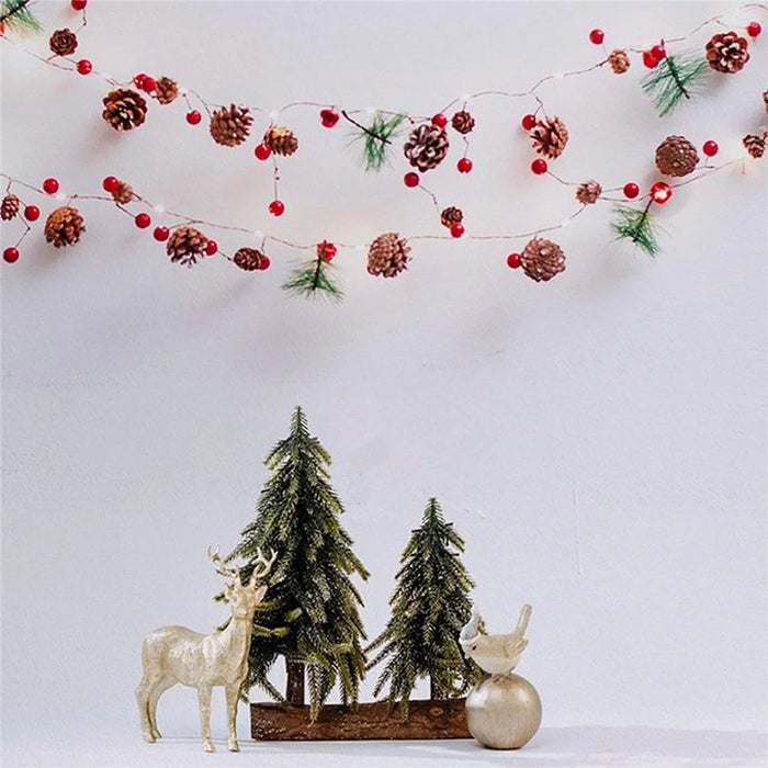 2m 20 LED Artificial Pine Cone Red Fruit Christmas Tree Light String Copper Wire Fairy Lamp - 7