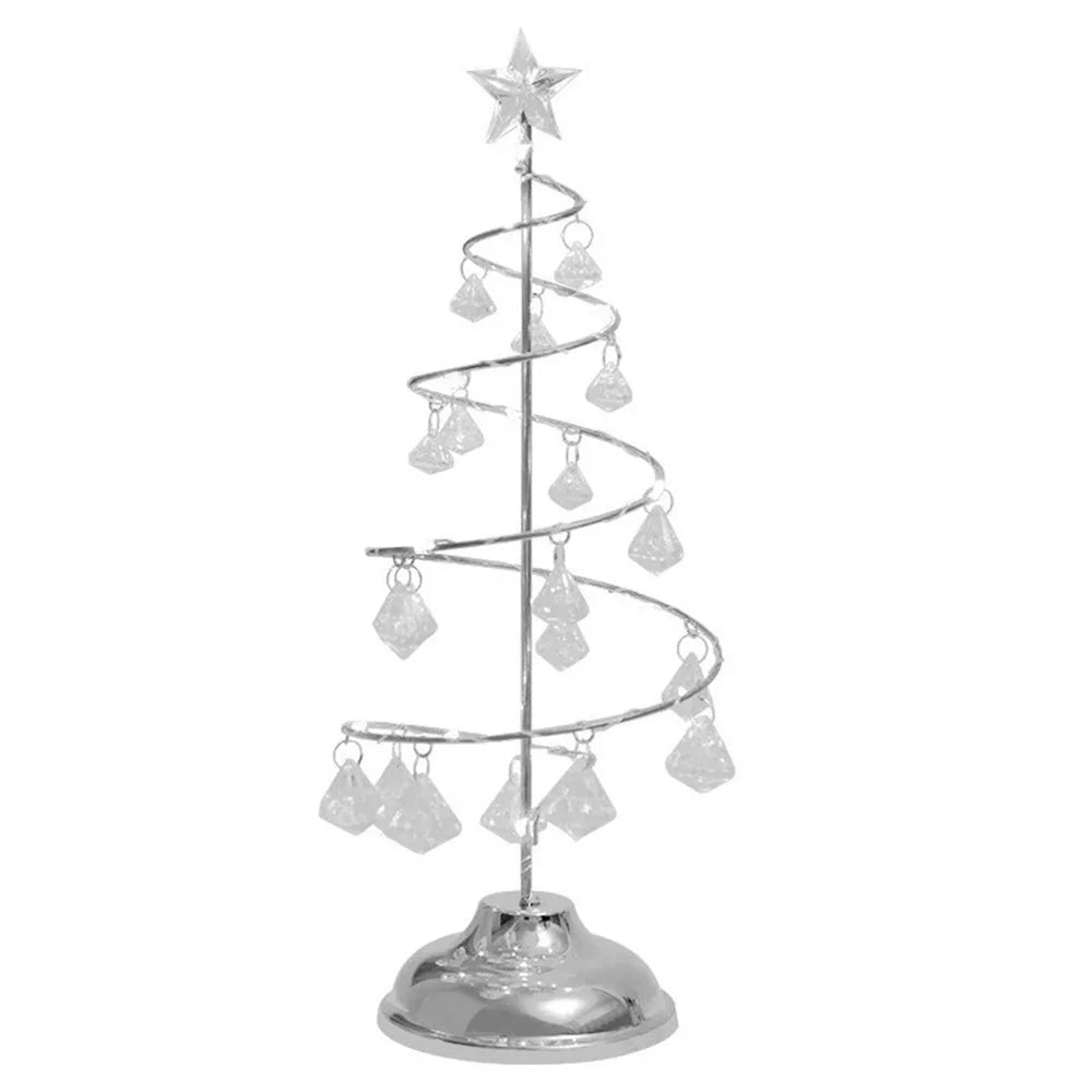 Crystal LED Christmas Tree Light Xmas Decoration Table Lamp Copper Wire Night Light - Silver - 1