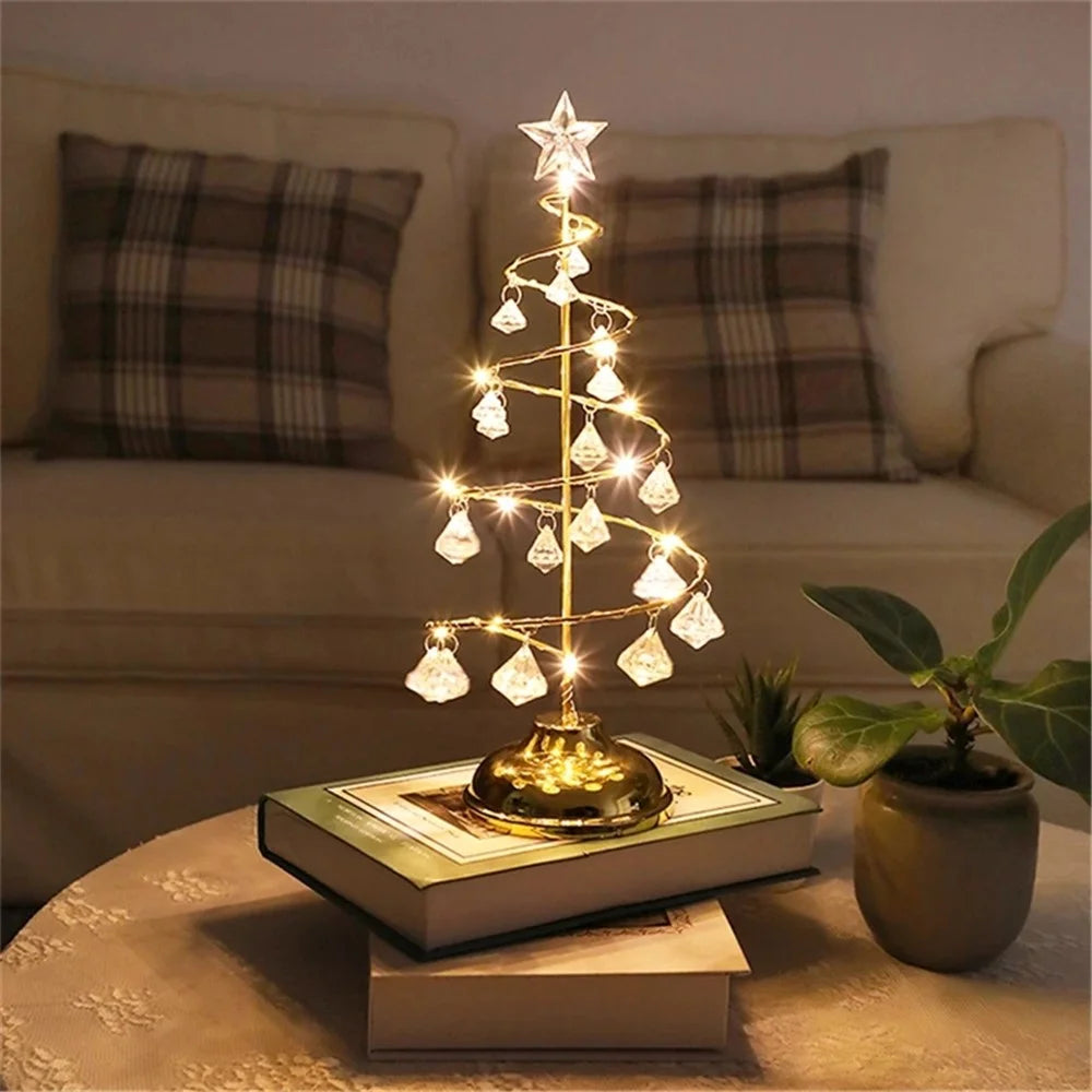 Crystal LED Christmas Tree Light Xmas Decoration Table Lamp Copper Wire Night Light - Silver - 4