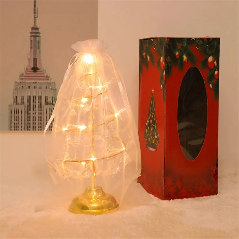 Crystal LED Christmas Tree Light Xmas Decoration Table Lamp Copper Wire Night Light - Silver - 5