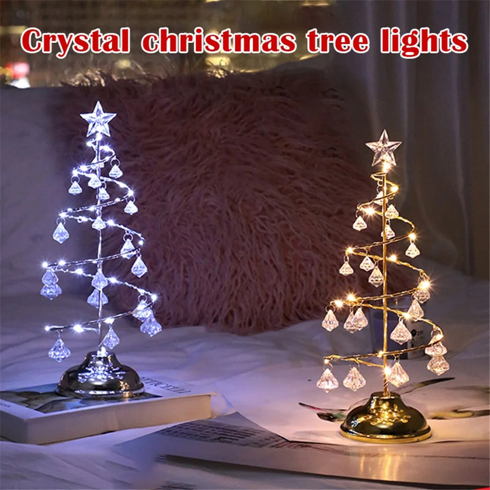 Crystal LED Christmas Tree Light Xmas Decoration Table Lamp Copper Wire Night Light - Silver - 6