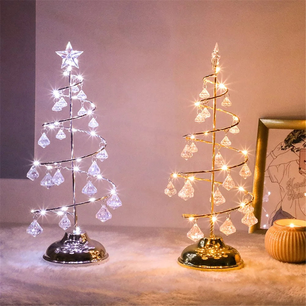 Crystal LED Christmas Tree Light Xmas Decoration Table Lamp Copper Wire Night Light - Silver - 7