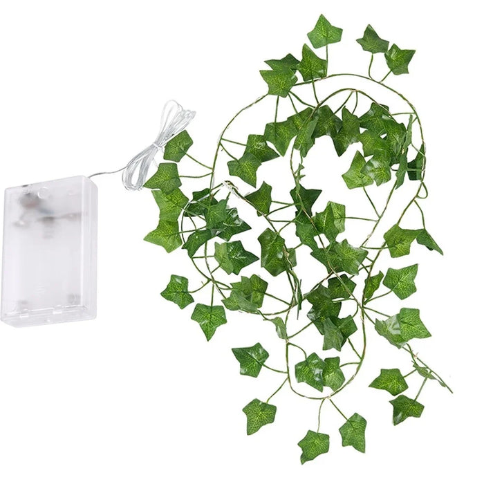 10m 100 LED Green Maple Leaf Rattan Light String Artificial Plant Copper Wire Lighting Decoration - 1