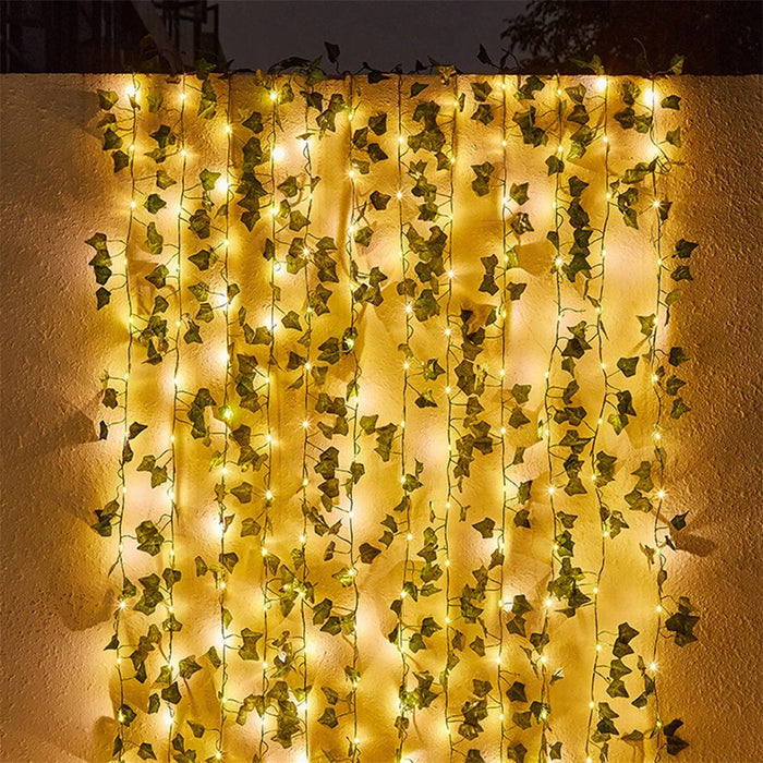 10m 100 LED Green Maple Leaf Rattan Light String Artificial Plant Copper Wire Lighting Decoration - 4
