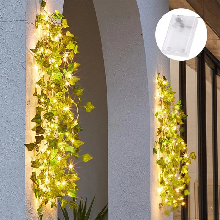 10m 100 LED Green Maple Leaf Rattan Light String Artificial Plant Copper Wire Lighting Decoration - 5