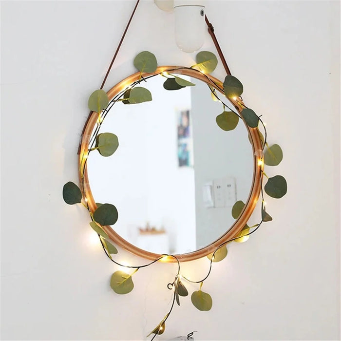 2m 20 LED Wedding Home Green Leaf Light String Simulation Eucalyptus Rattan Decorative Copper Wire Lamp - 2