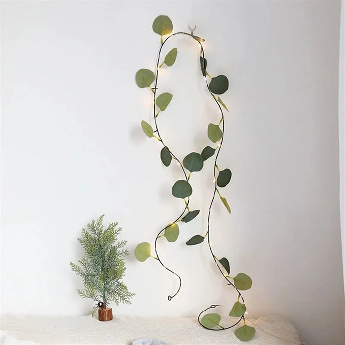 2m 20 LED Wedding Home Green Leaf Light String Simulation Eucalyptus Rattan Decorative Copper Wire Lamp - 4