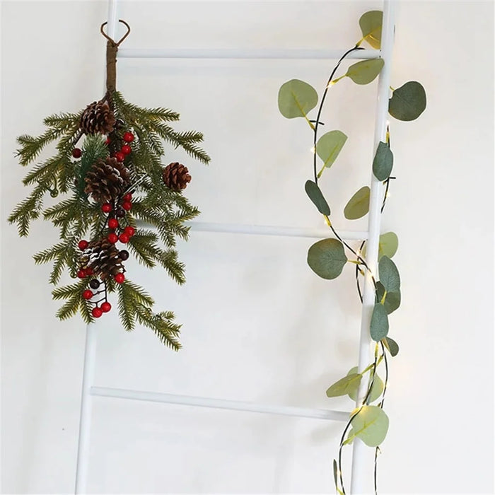 2m 20 LED Wedding Home Green Leaf Light String Simulation Eucalyptus Rattan Decorative Copper Wire Lamp - 5