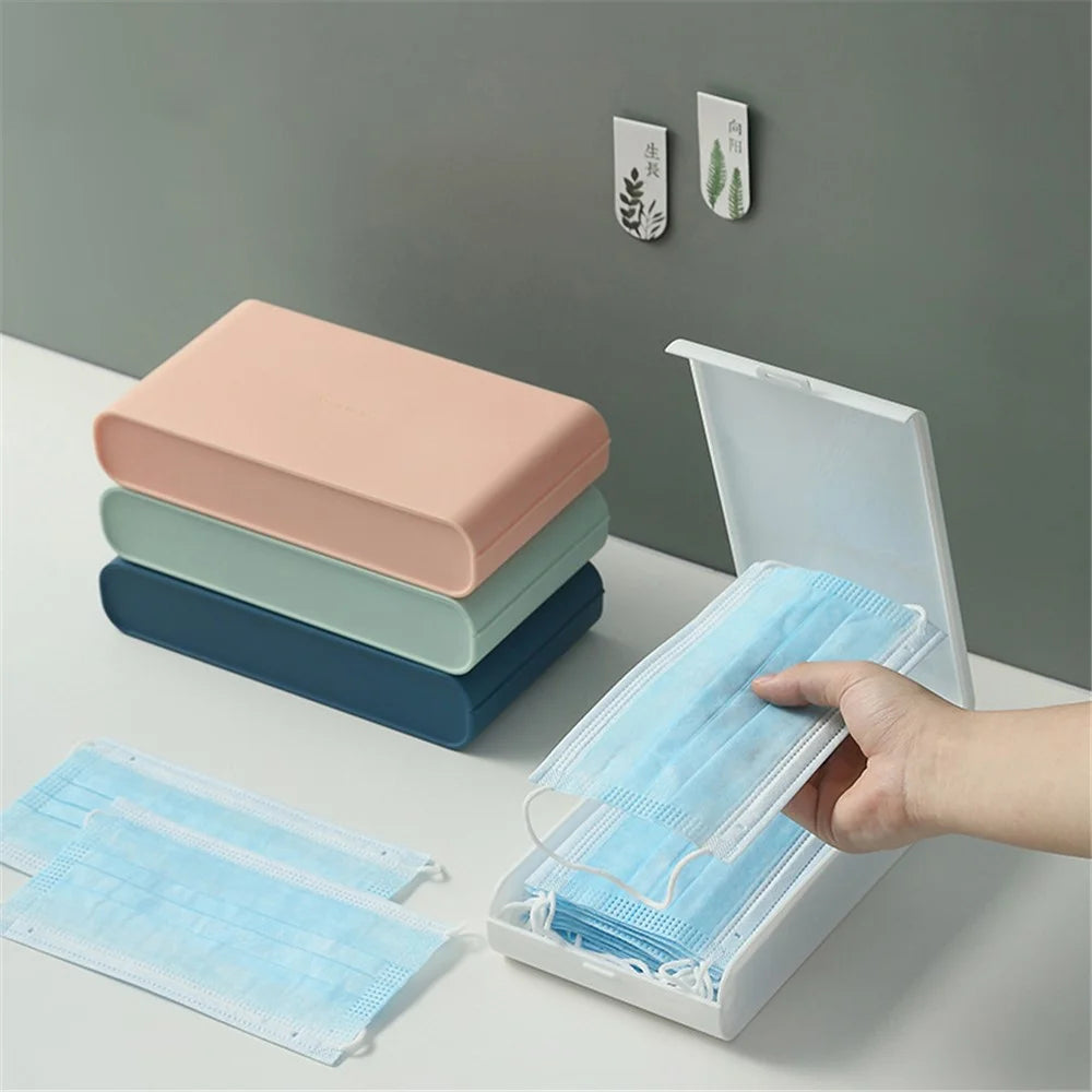 Large Size Disposable Face Mask Keeper Storage Box Dustproof Home Jewelry Tissue Paper Holder Case - Blue - 2