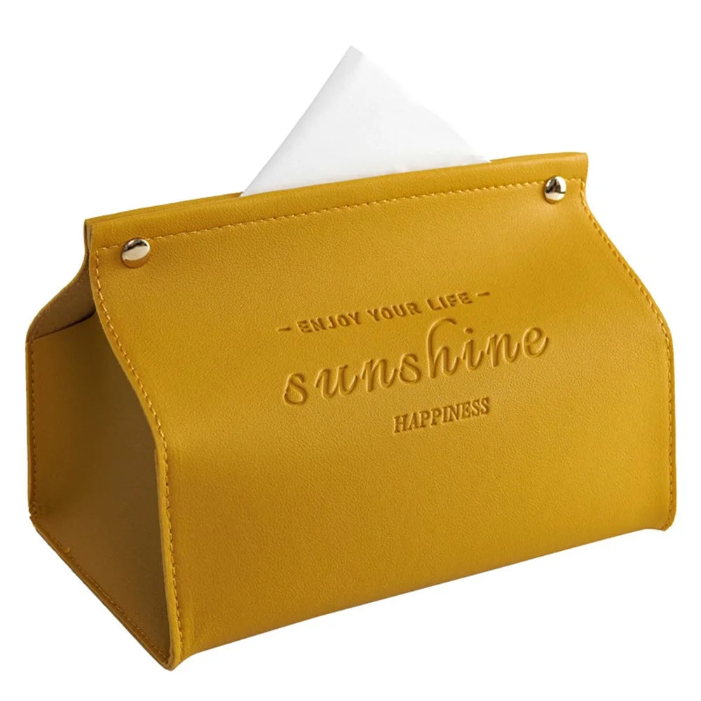 YT2014 Nordic Snap Button Design PU Leather Tissue Box Car Home Decoration Desktop Napkin Holder Case - Yellow - 1