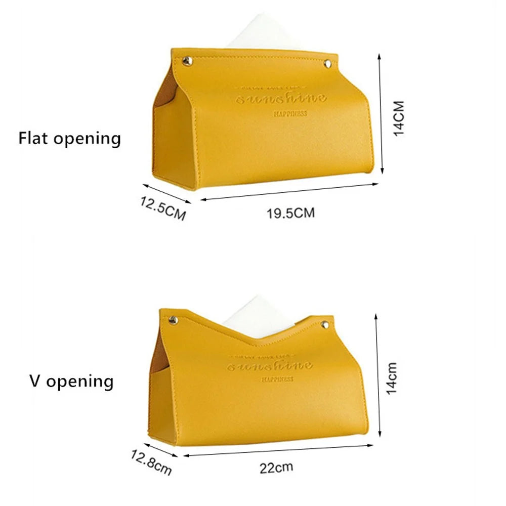 YT2014 Nordic Snap Button Design PU Leather Tissue Box Car Home Decoration Desktop Napkin Holder Case - Yellow - 5