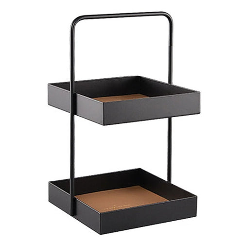 Nordic Style Light Luxury Double Leather Metal Tray Cosmetic Storage Box Perfume Container Stand (Size: S) - Square - 1