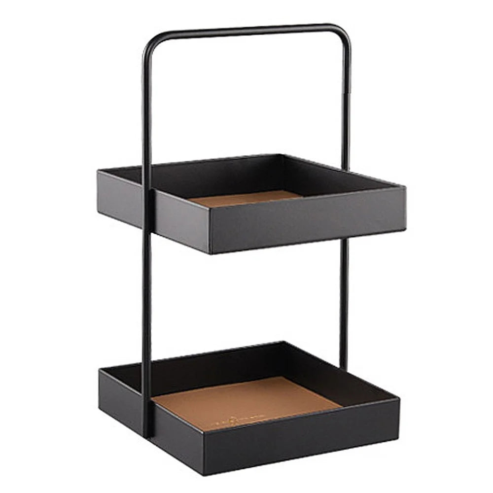 Nordic Style Light Luxury Double Leather Metal Tray Cosmetic Storage Box Perfume Container Stand (Size: S) - Square - 1