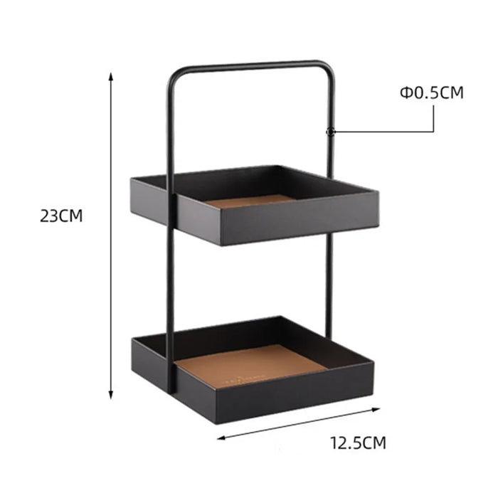 Nordic Style Light Luxury Double Leather Metal Tray Cosmetic Storage Box Perfume Container Stand (Size: S) - Square - 2