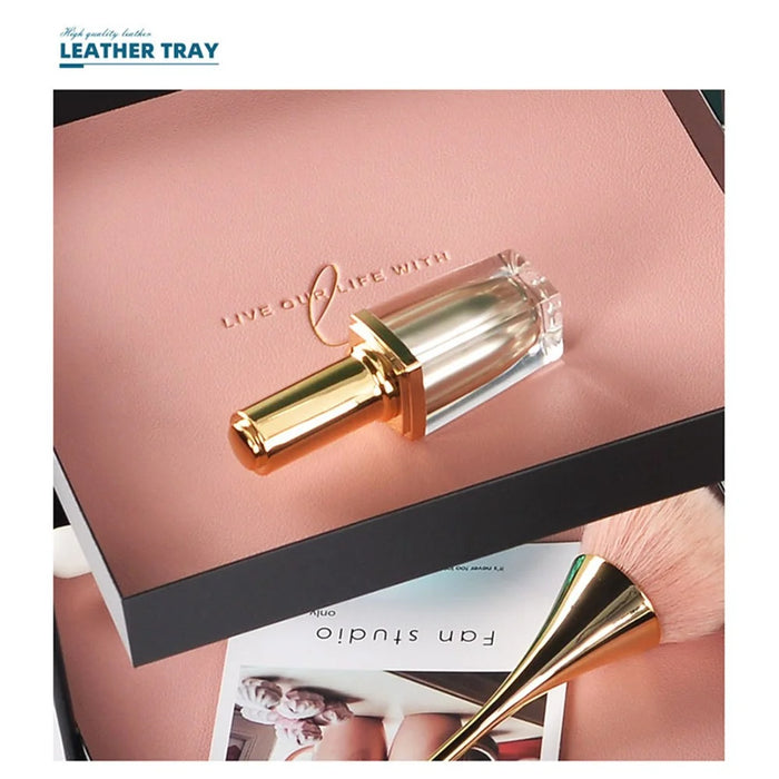 Nordic Style Light Luxury Double Leather Metal Tray Cosmetic Storage Box Perfume Container Stand (Size: S) - Square - 5