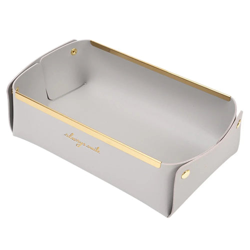 Desktop Leather Storage Tray Jewelry Organizer Catchall Tray for Key Coin Watch Wallet Phone, Size S - Light Grey - 1