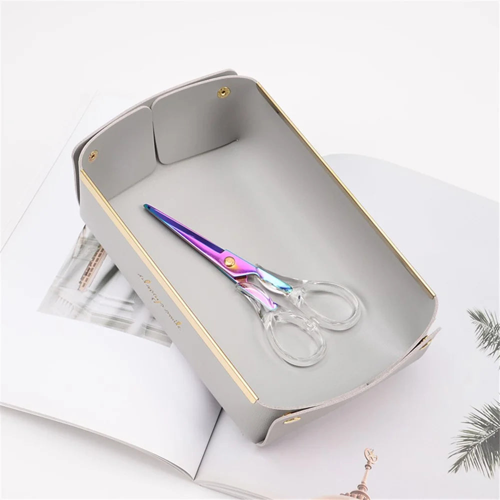Desktop Leather Storage Tray Jewelry Organizer Catchall Tray for Key Coin Watch Wallet Phone, Size S - Light Grey - 2