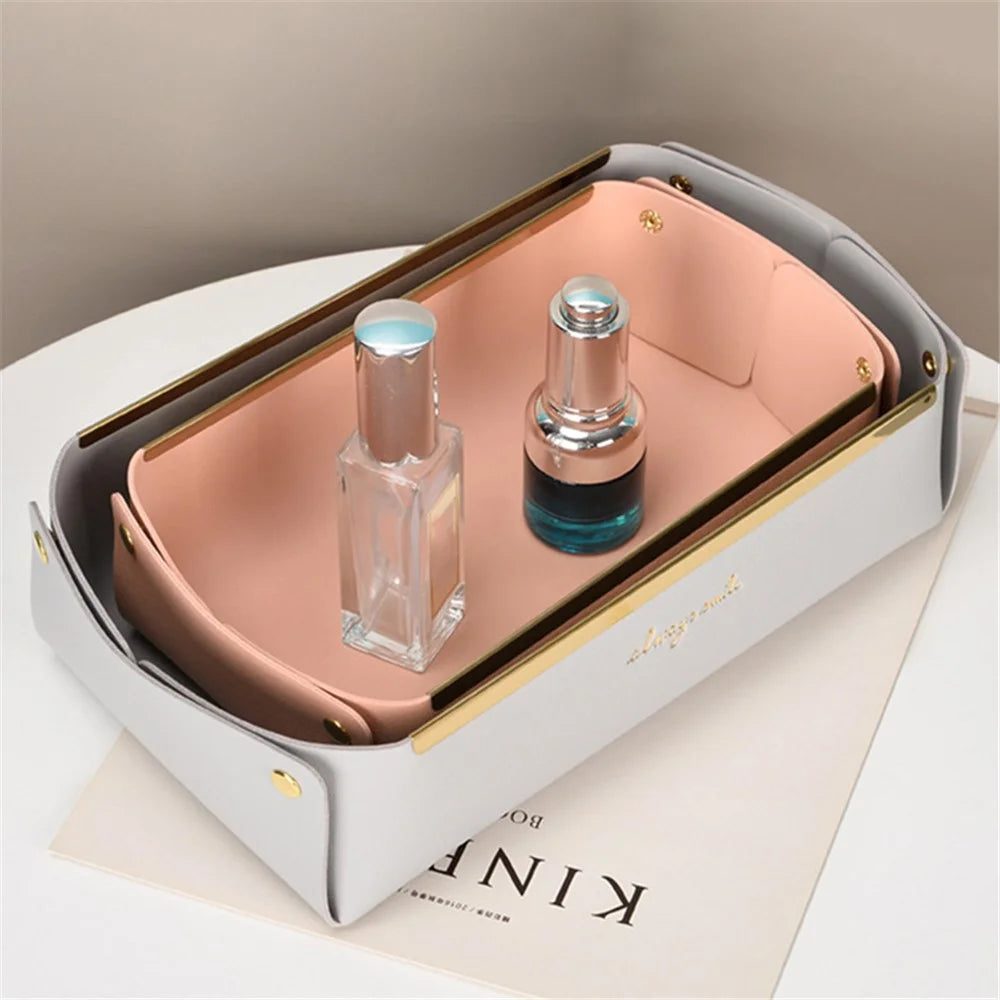 Desktop Leather Storage Tray Jewelry Organizer Catchall Tray for Key Coin Watch Wallet Phone, Size S - Light Grey - 3