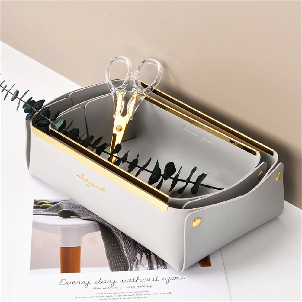 Desktop Leather Storage Tray Jewelry Organizer Catchall Tray for Key Coin Watch Wallet Phone, Size S - Light Grey - 4