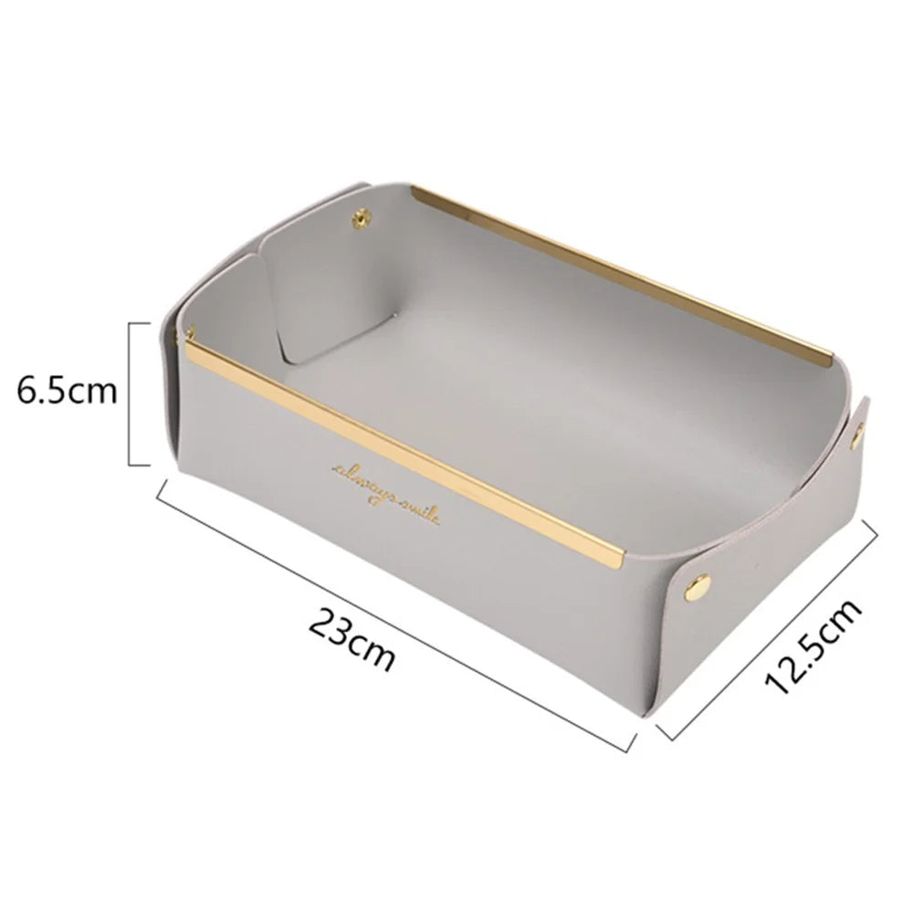 Desktop Leather Storage Tray Jewelry Organizer Catchall Tray for Key Coin Watch Wallet Phone, Size S - Light Grey - 5