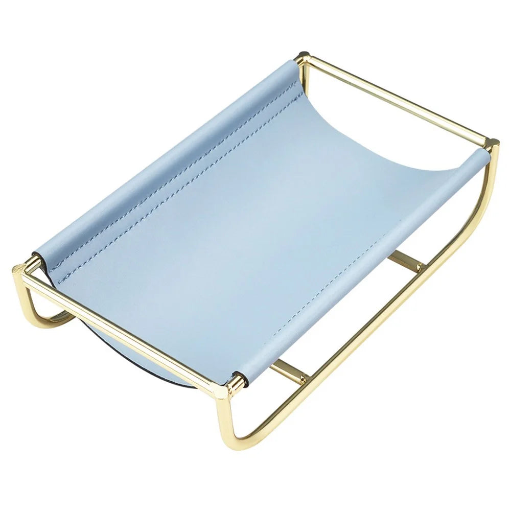 Iron Art Leather Sundries Organizer Tray Home Desktop Keys Watch Phone Storage Tray Decoration - Blue - 1