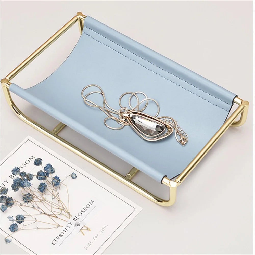 Iron Art Leather Sundries Organizer Tray Home Desktop Keys Watch Phone Storage Tray Decoration - Blue - 3