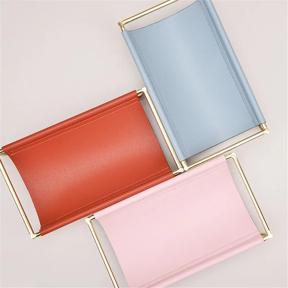 Iron Art Leather Sundries Organizer Tray Home Desktop Keys Watch Phone Storage Tray Decoration - Blue - 7