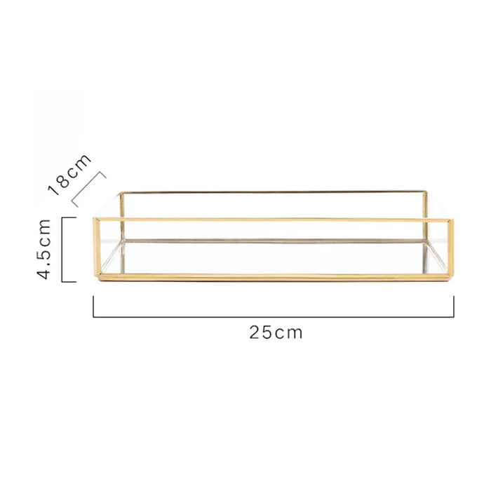 Nordic Style Glass Copper Rectangular Storage Tray Jewelry Necklace Tray Organizer - Gold/Size M - 3