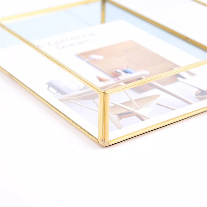 Nordic Style Glass Copper Rectangular Storage Tray Jewelry Necklace Tray Organizer - Gold/Size M - 4