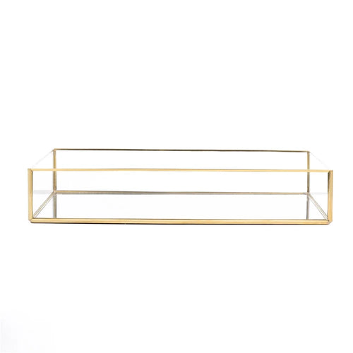 Nordic Style Rectangular Storage Tray Glass Copper Jewelry Box Container for Necklace Bracelet Earrings - Gold/Size S - 1